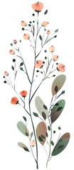 Naklejka na meble Floral vector illustration. Peach blossoms, leaves on white, web/print use