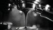 © Oleksandr - Editorial black-and-white high-contrast shot of espresso shot being pulled, crema texture visible