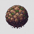 © PNG アセット - 茶色の土の球体に緑の植物と小石のピクセルアート