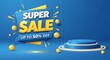 © Air Pixel - Super sale up to 50 off promotion with podium display on blue background