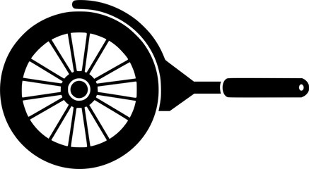 Simple line art illustration of a wheel with spokes and a handle isolated on white background silhouette
