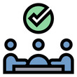 © Frank - Icono de trabajo en equipo y ética. Colaboración, responsabilidad y valores compartidos. Grupo de personas reunidas representando cooperación. Ilustración vectorial