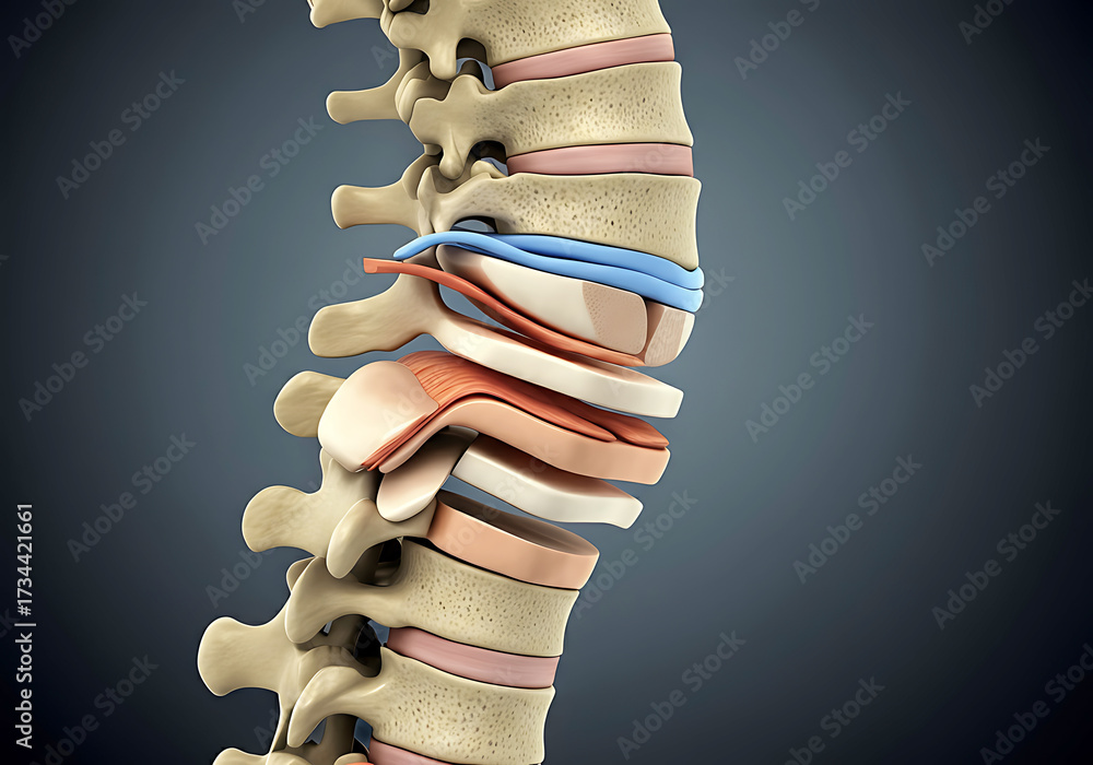 Human Spinal Anatomy Illustration Featuring Vertebrae Discs and ...