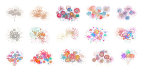 PNG Vibrant colorful fireworks display, element set on transparent background