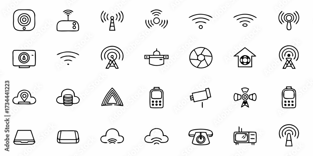 Technology Connectivity Container Icon Modern technology icons collection featuring cloud storage, network ...