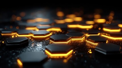 Wall Mural - Glowing Hexagonal Patterns in a Scientific Network Background