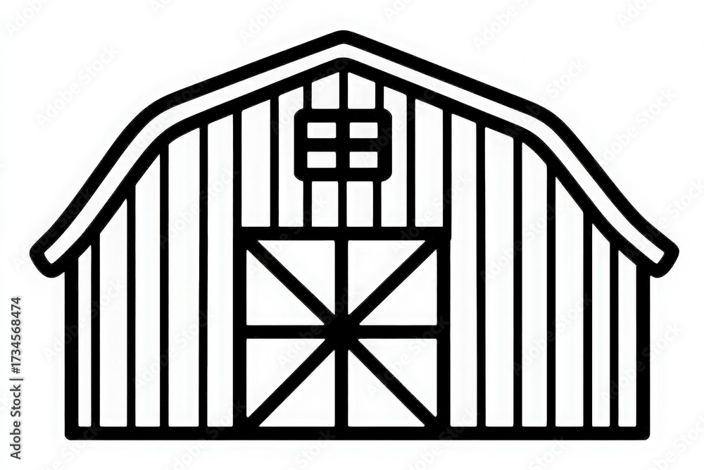 A large barn stands in a picturesque countryside landscape. It features symmetrical lines and a distinctive gabled roof. The barns doors are designed for easy access and functionality.