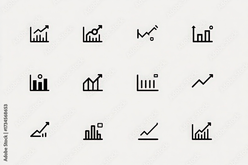 Simple black line graphs on a light background depict various upward trends with different styles. Each graph has different data points and presentation formats highlighting growth or increase.