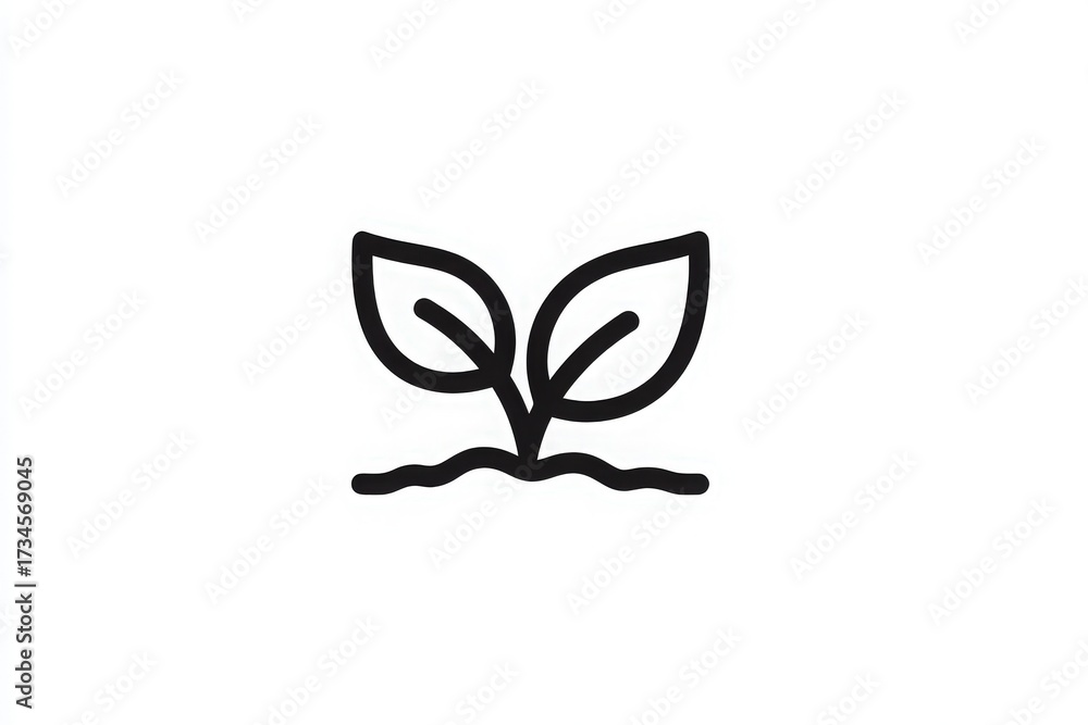 A simple illustration shows a small plant sprouting from the ground. The design features two green leaves and highlights the concept of growth and nature in a clean, minimal style.