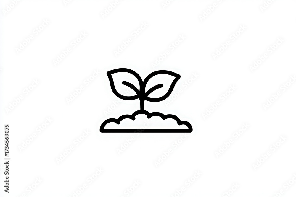 A small plant with two green leaves is growing from a mound of soil. This symbolizes new beginnings and the process of growth. The design is minimalistic and clean, suggesting freshness.