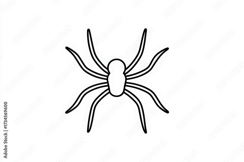 A spider is depicted with eight legs and a rounded body in a clear and minimal style. The illustration captures the creatures anatomy with emphasis on its legs and body shape.
