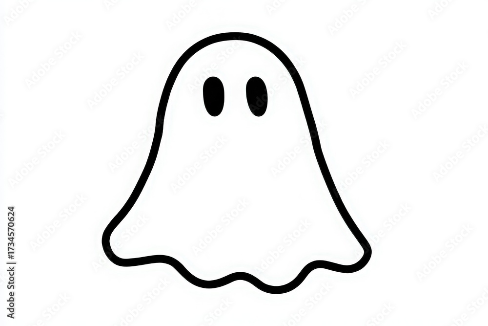 A cartoon ghost with a smooth outline stands against a plain background. It has a friendly appearance, featuring two circular eyes. This design is perfect for Halloween celebrations and spooky events.