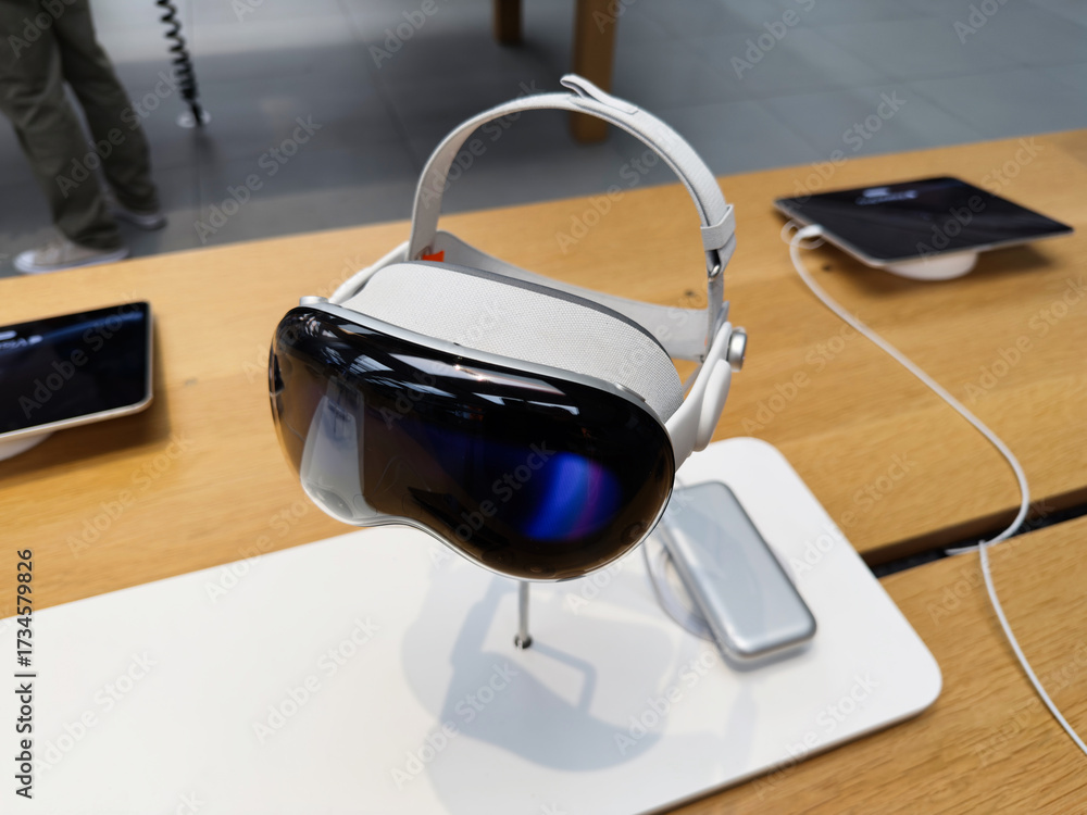 Immersive virtual reality headset Apple Vision Pro on display with ...