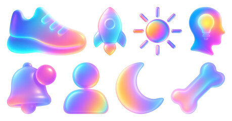 Wall Mural - Colorful holographic icon set