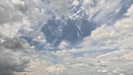 Wall Mural - Incredibly beautiful cumulus textured clouds moves and dance under blue sky with interspersed clouds Timelapse mode.