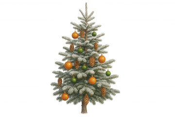 Wall Mural - Frosted christmas tree with ornaments and pine cones celebrating winter holidays and festive season