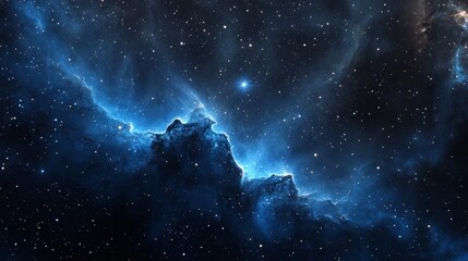 Wall Mural - A deep, mysterious blue wallpaper with a nebula and stars