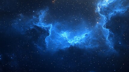 Wall Mural - A deep, mysterious blue wallpaper with a nebula and stars