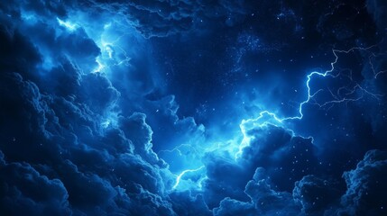 Wall Mural - A dark blue wallpaper with a stormy sky and flashes of lightning 