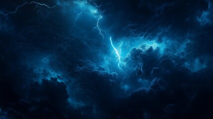 Wall Mural - A dark blue wallpaper with a stormy sky and flashes of lightning 