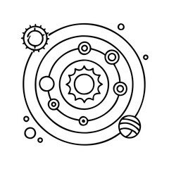 Wall Mural - Vector art of abstract representation of a solar system with concentric orbits and celestial bodies