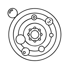 Wall Mural - Vector art of minimalist line drawing of a planetary system with a central star and orbiting bodies