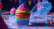 © Ruth - Vibrant Cupcake Celebration With Rainbow Frosting Residing In A Clear Container