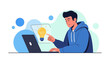 © Usman - Young man having a creative idea while working on laptop with lightbulb concept