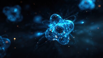 Wall Mural -   A photo of a blue blossom amidst a cosmos of blue and black bubble clusters and starry background