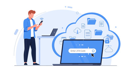 Two-Factor Authentication Illustration: Secure Cloud Data Access on Laptop and Mobile Phone