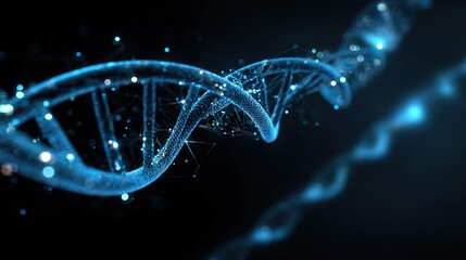 Wall Mural -   Blue double-stranded DNA on a black background