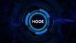 ©  Fluxora - NODE Text Inside a Glowing Blue Green Digital Circular HUD Element abstract background