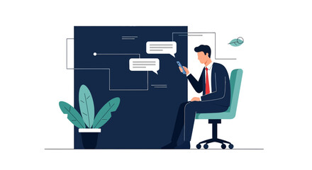 Illustration of a professional man using a mobile device for communication and networking