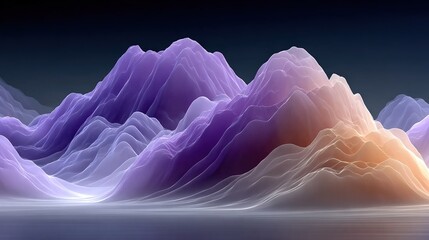 Wall Mural -  A digital picture of a mountain range beneath a clear blue sky and sparkling water in the foreground