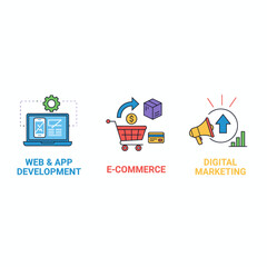 A collection of color line banners designed for web and app development, as well as e-commerce