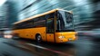 © KhadizaFDesigns - Awesome photo of yellow bus moving fast on the street with motion blur effect in city.