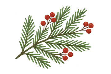 Wall Mural - Christmas winter holiday evergreen branch with red berries creating festive decorative element