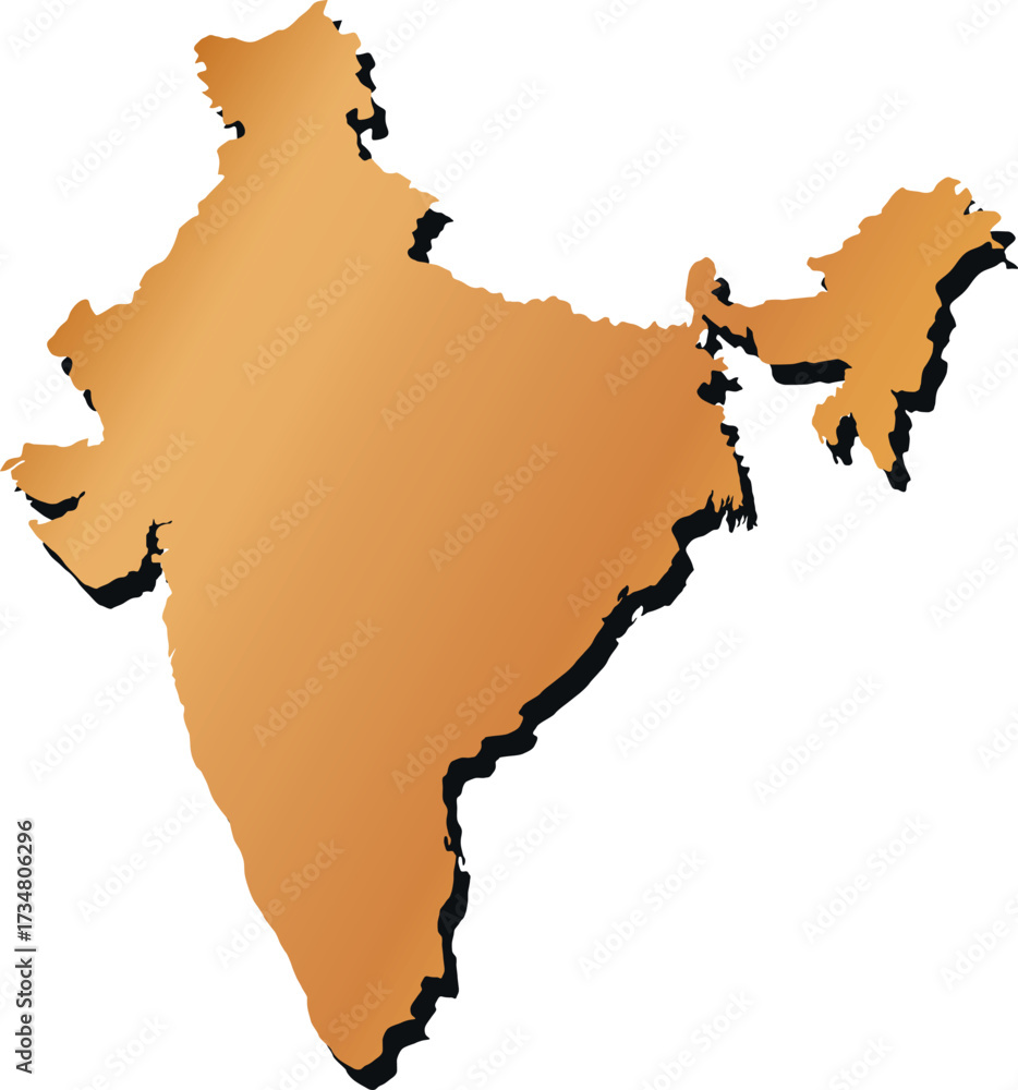 gold colored map of India with shadow Stock Vector | Adobe Stock