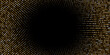 © backup16 - Glowing golden halftone dot background. Bright circular lights grid on dark. Futuristic vibrant texture pattern. Geometric minimal digital design. Vector illustration.