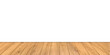 © backup16 - Wooden floor with white wall background. Wood natural brown plank floor. Minimalistic interior mockup for product display, presentation, or room design visualization. Realistic vector illustration.