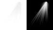 © ellyson - Realistic transparent spotlight effect. A bright, glowing light beam with rays. PNG design element for stage, studio, or gallery illumination.