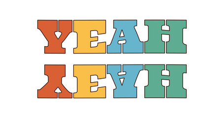 Wall Mural - Groovy retro colorful sticker typography with pop and funky font. Patch style groovy element with y2k influence, bold and artistic for eye sticker or patch use in vintage pop themes.