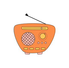 Wall Mural - Retro groovy cartoon orange radio sticker with vintage y2k aesthetic. Groovy element for music and audio themes, playful electronic style in bold orange color, creative sticker for fun decor.