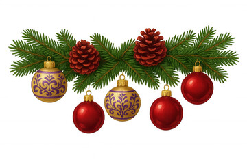 Wall Mural - Christmas garland decoration with pine cones and ornaments, festive seasonal design on transparent background