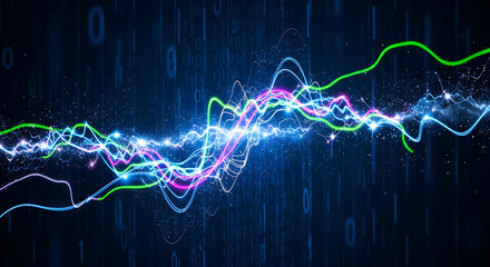 Wall Mural - Abstract Digital Waveforms With Binary Code Background data technology