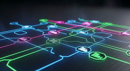 Wall Mural - Futuristic Network Connections with Glowing Nodes and Lines technology digital