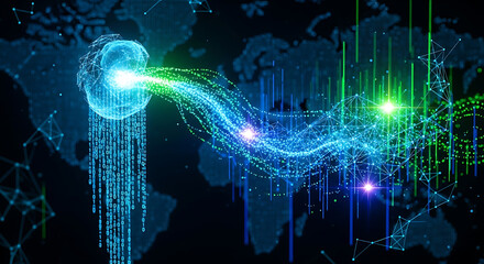 Wall Mural - Global Data Transfer with Digital Brain and Network technology