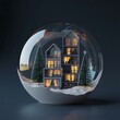 © Dhdjjd - Cozy modern homes nestled in a festive snow globe, evoking winter warmth and holiday cheer.