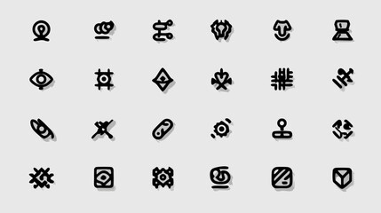 Collection of diverse abstract minimalist vector icons for modern user interface design, technology, data, and communication concepts