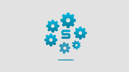 Abstract Blue Gears and Stylized S Letter Graphic for Technology, System Development, Software Engineering, and Process Automation